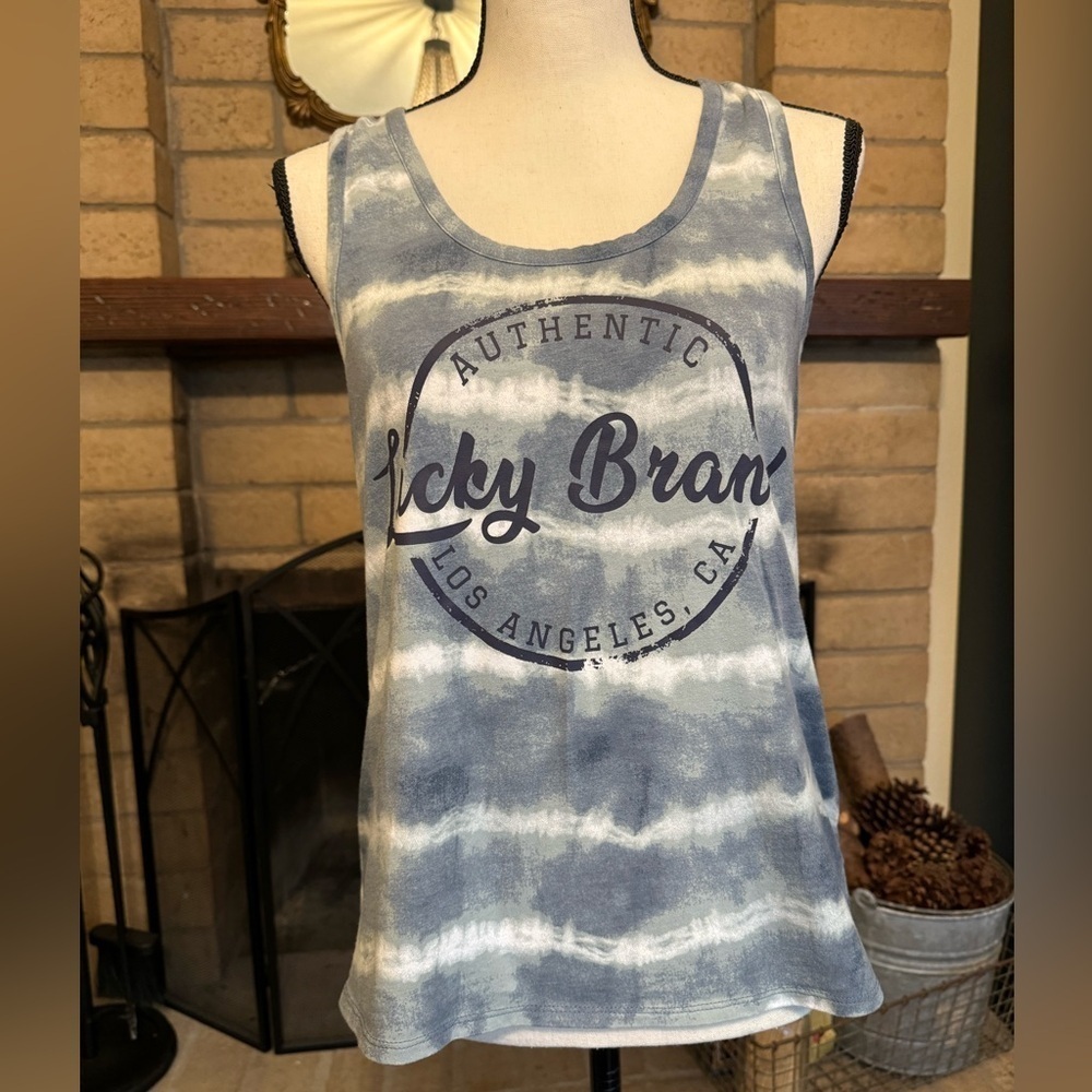 LUCKY BRAND Los Angeles Blue & White Bleached Striped Tank Top - Large